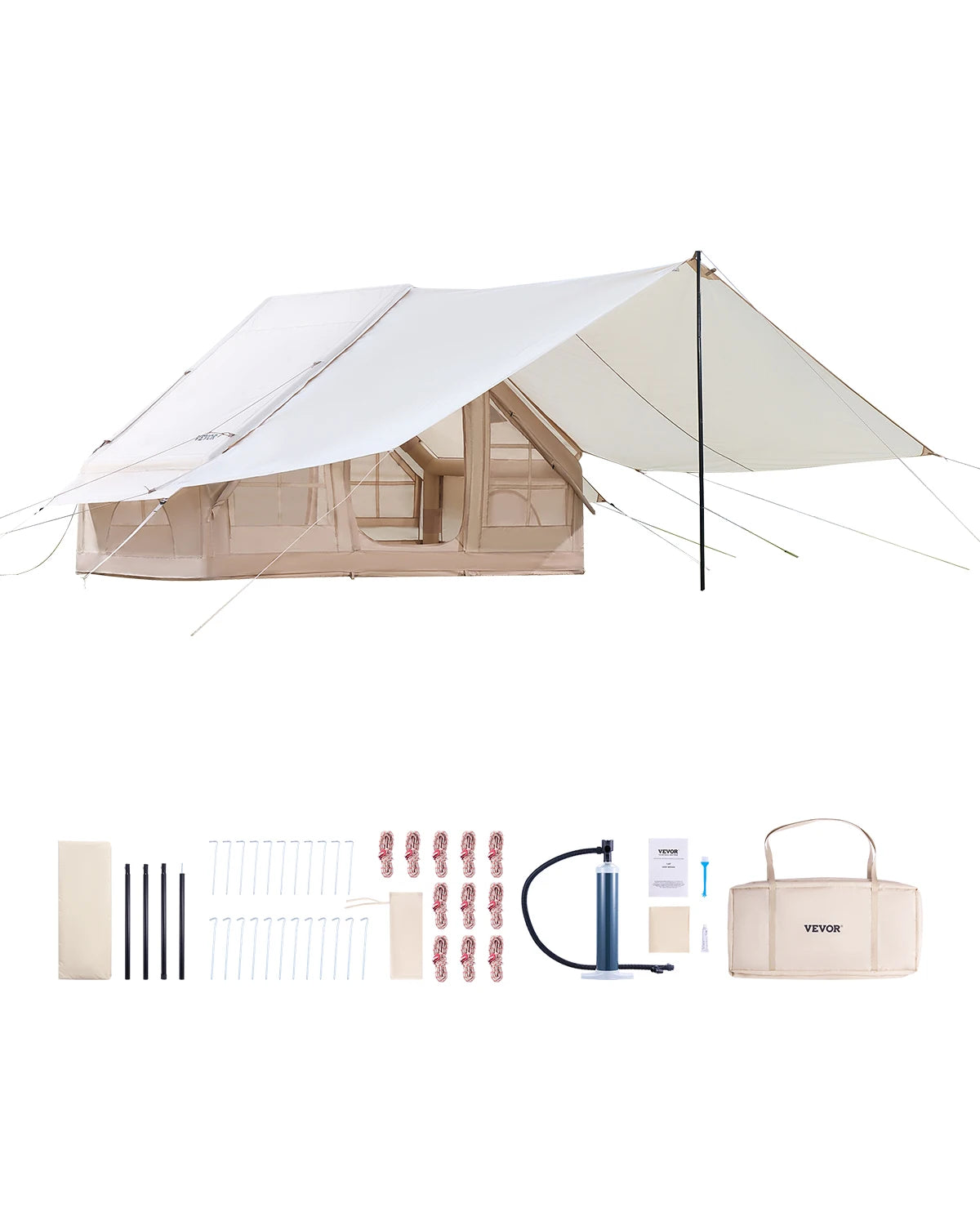 VEVOR Inflatable Tents for Camping 3-5 Person Easy Setup Blow up Tent with Hand Pump 300D Oxford Tent with Doors & Mesh Windows