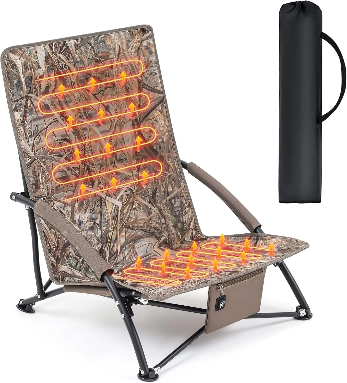 1 Pack Heated Hunting Chair, Adjustable 3-Mode Folding Seat with Carry Bag, Portable Cushion for Turkey Blind, Deer, Ground, Duc