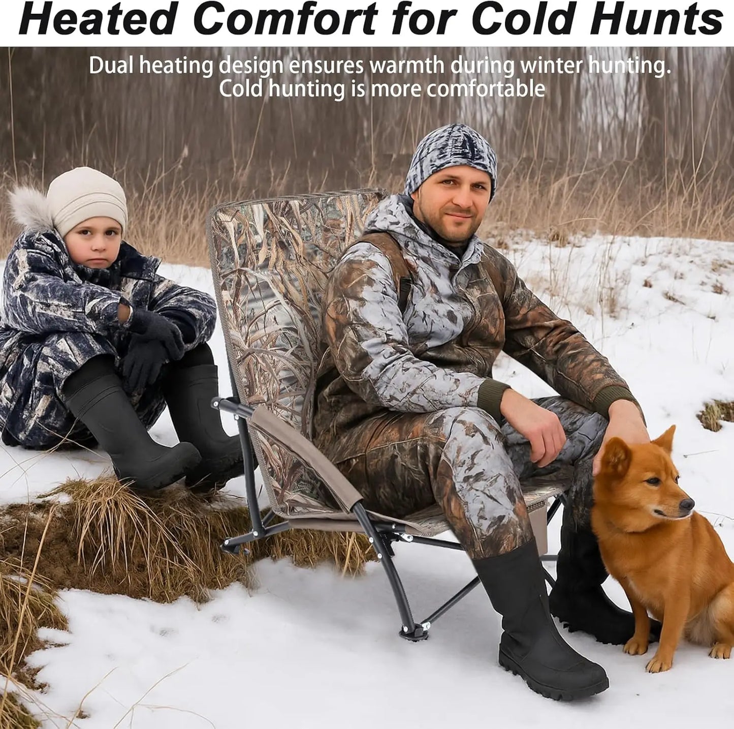 1 Pack Heated Hunting Chair, Adjustable 3-Mode Folding Seat with Carry Bag, Portable Cushion for Turkey Blind, Deer, Ground, Duc