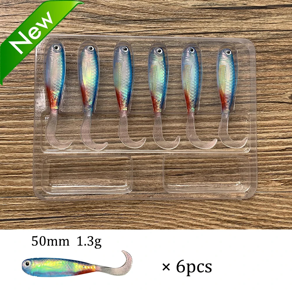 Soft Lures Kit 1.3g 5cm Tail Worm Spinner Jig Hook Crankbait Pesca Gear Tackle 6pcs Bait 10pcs Swimbait Carp Fishing Lure Set