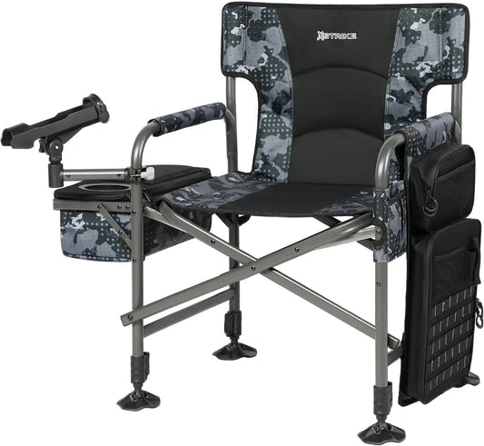 Fishing Chairs with Rod Holder, Folding Ice Fishing Chair for Adults Outdoor Camping Chair Leg Adjustable with Cooler Ba