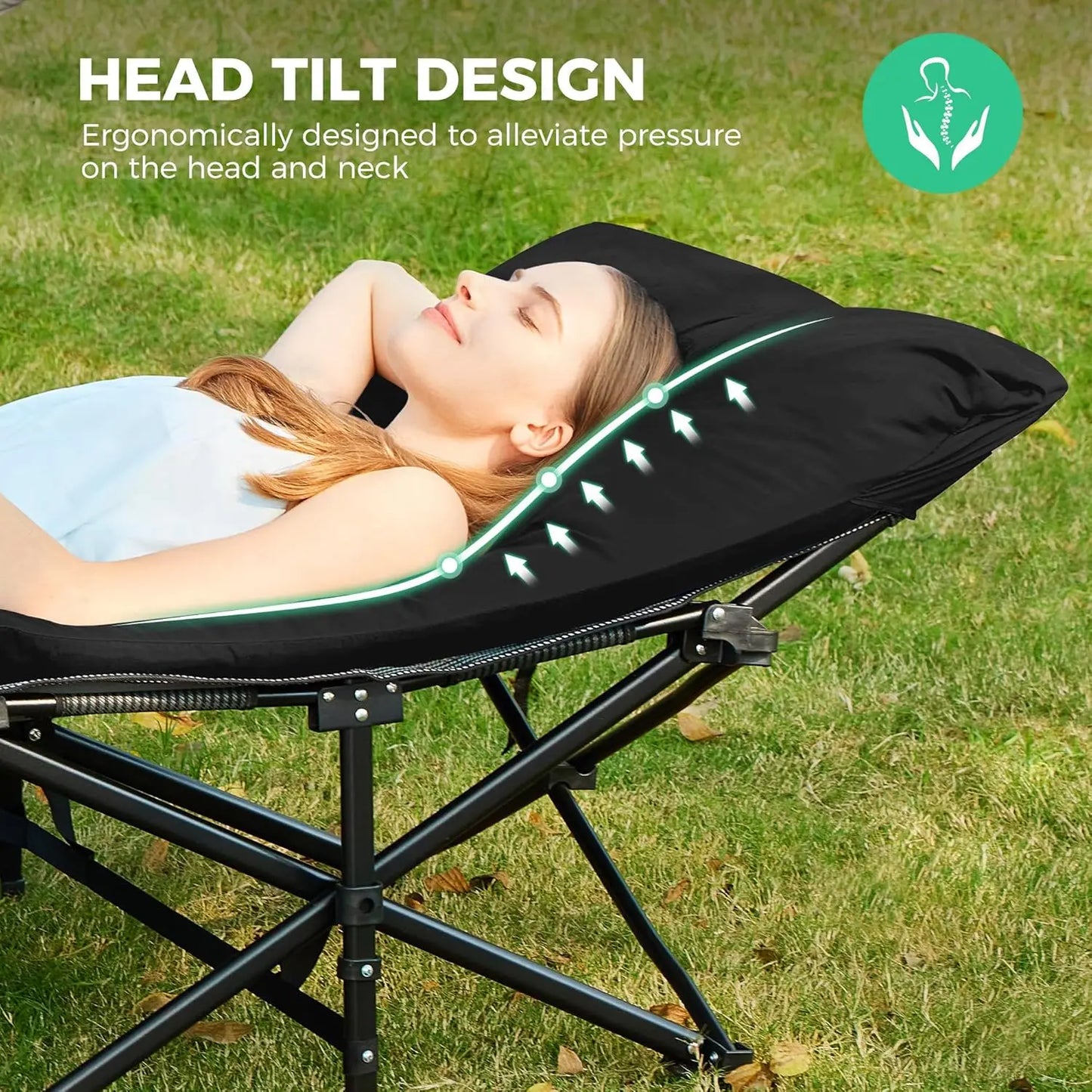 Extra Wide Camping Cot with Mattress, Heavy-Duty Portable Foldable for Adults, Guest Travel Hiking Black