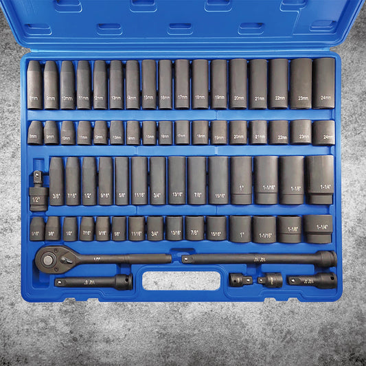 70pcs1/2" Drive Impact Socket Set, Cr-V Steel And Metric Standard/deep Socket with 72-tooth Ratchet Handle, Extension Rod