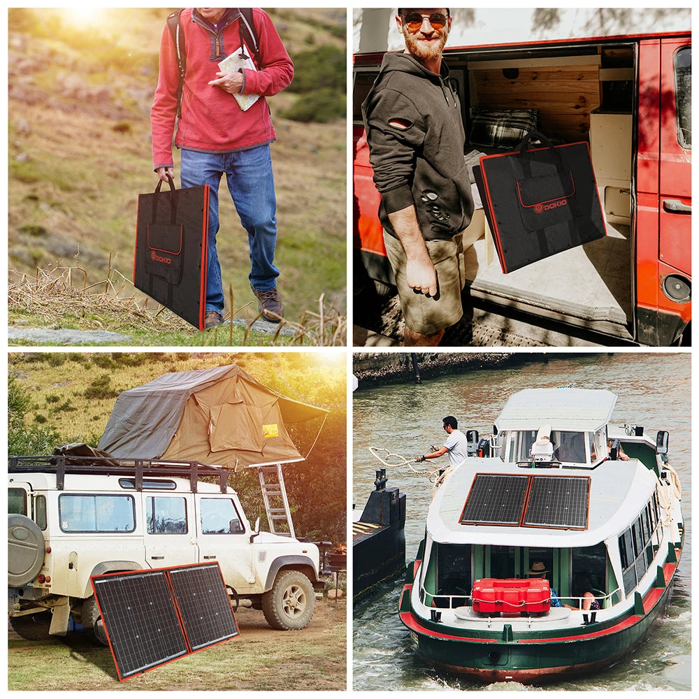 Dokio 18V 100/160/200/300 W Portable Foldable Solar Panel with 12V Controller to Charge Battery suitable for Camp