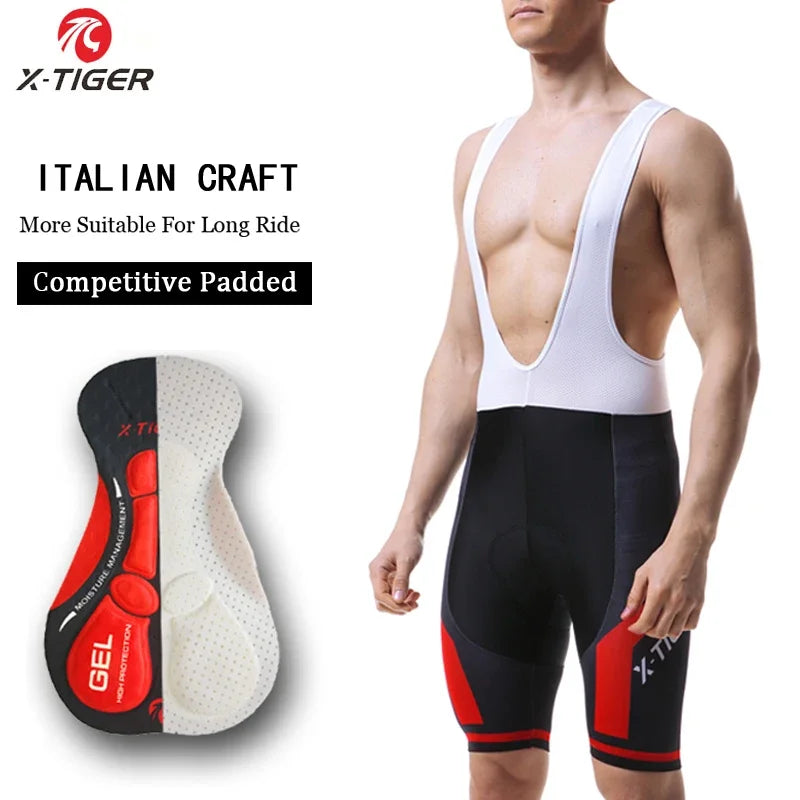 X-TIGER Pro Cycling Bib Shorts Mountain Bike Shorts Summer ShockProof 5D GEL Pad Cushion MTB Bicycle Bib Tights Triathlon