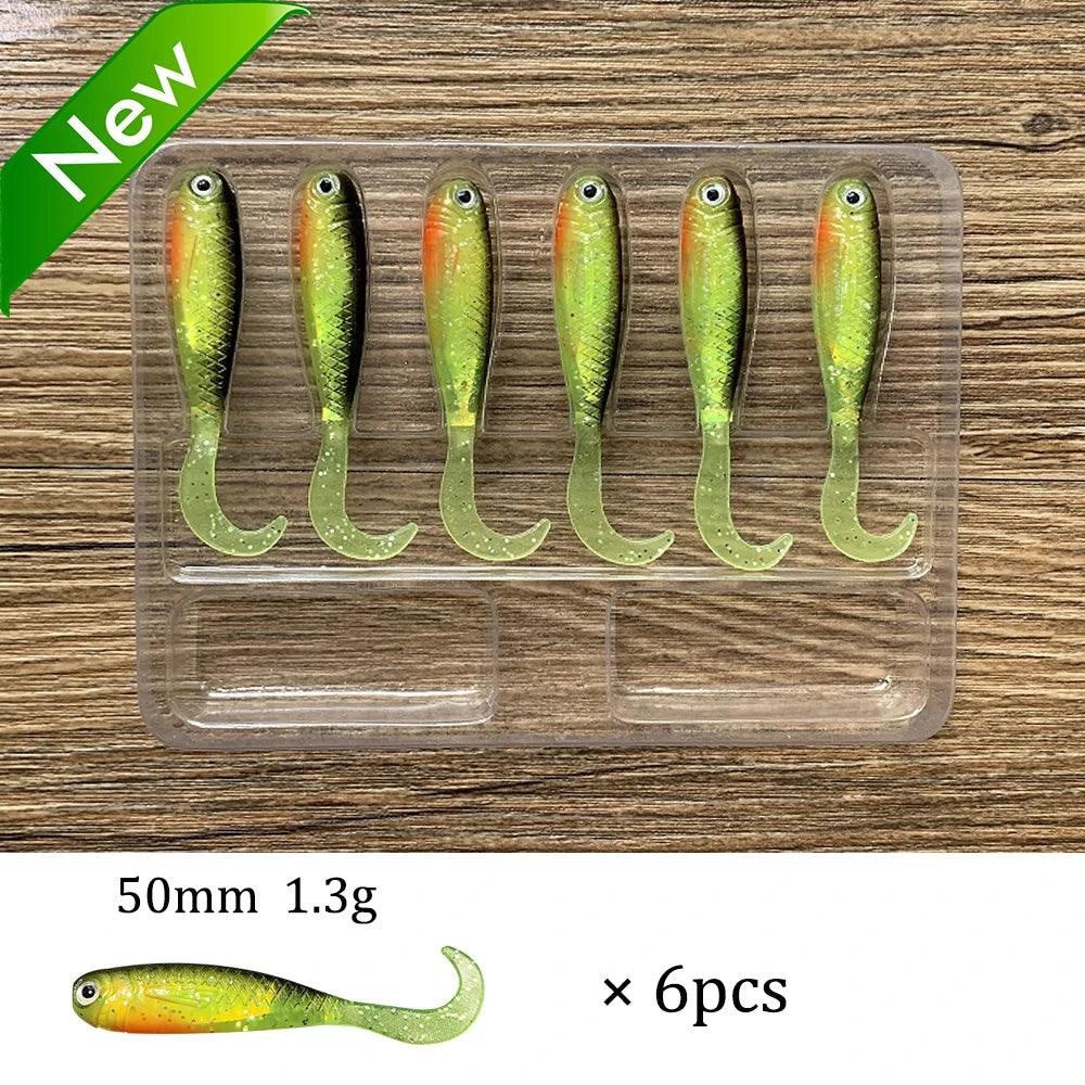Soft Lures Kit 1.3g 5cm Tail Worm Spinner Jig Hook Crankbait Pesca Gear Tackle 6pcs Bait 10pcs Swimbait Carp Fishing Lure Set