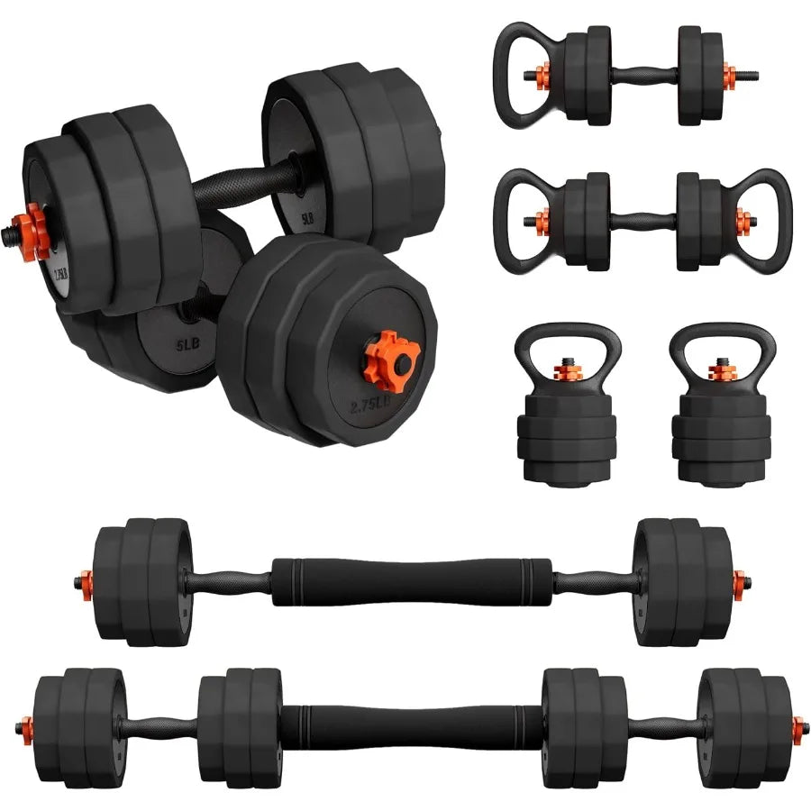 Adjustable Dumbbell Set 25/45/65lb Double Reinforced Locking 5-in-1 Free Gym Weights Used as Barbell Kettlebells Push up Stand