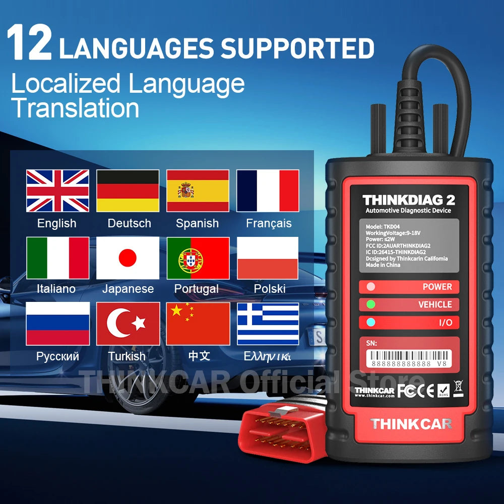 2026 Thinkcar ThinkDiag 2 ALL Software Canfd protocol 15 Reset Service OBD2 Diagnostic Tool bI Directiona ECU Coding 1 Year Free
