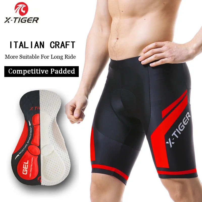 X-TIGER Pro Cycling Bib Shorts Mountain Bike Shorts Summer ShockProof 5D GEL Pad Cushion MTB Bicycle Bib Tights Triathlon
