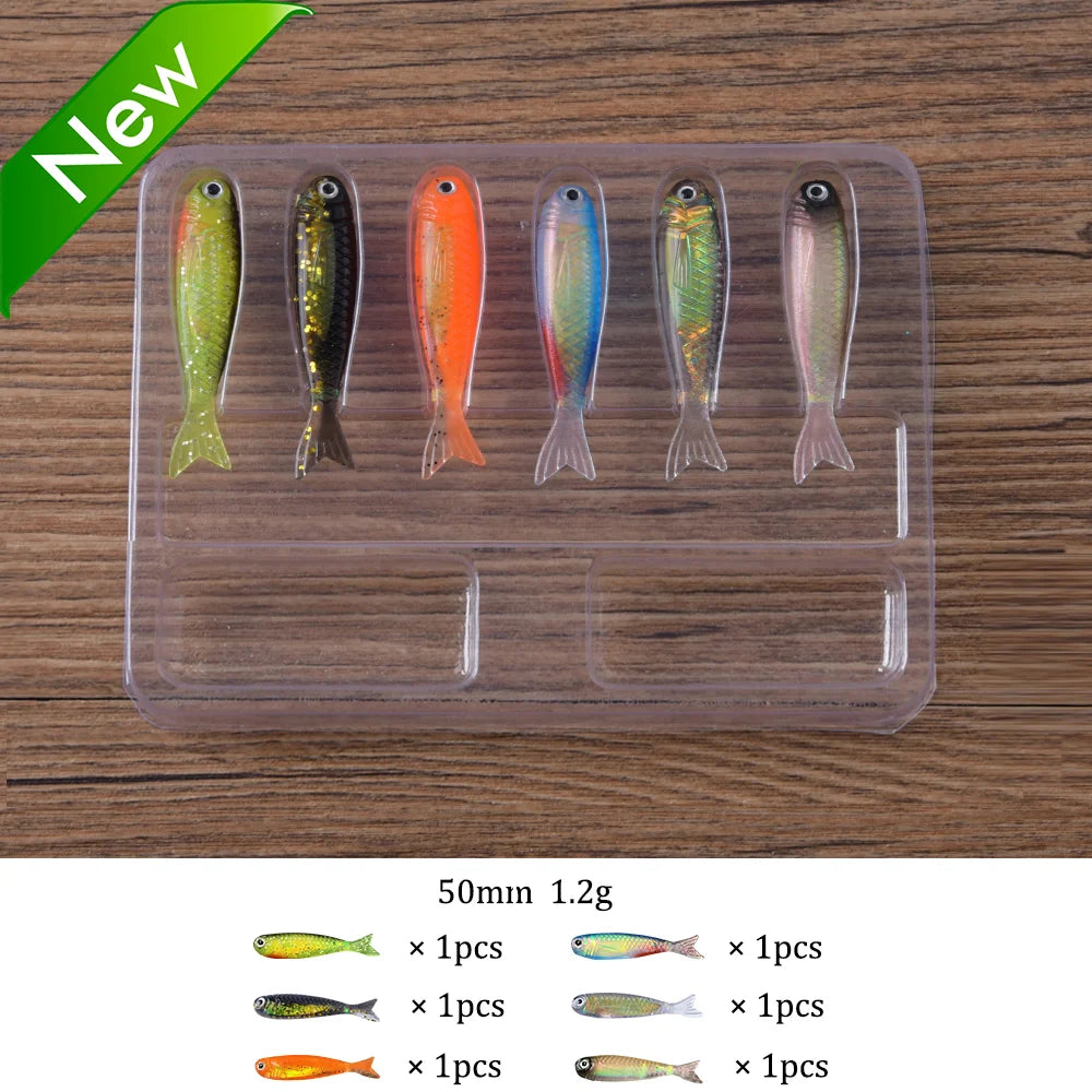 Soft Lures Kit 1.3g 5cm Tail Worm Spinner Jig Hook Crankbait Pesca Gear Tackle 6pcs Bait 10pcs Swimbait Carp Fishing Lure Set