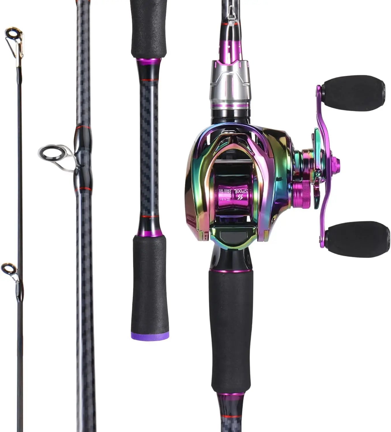 2-Piece Carbon & Glass Fiber Baitcasting Fishing Combo with Reel, 6'0" Rod for Casting