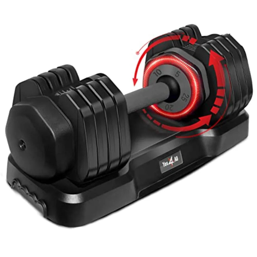 Yes4All 25/55LB Single/Pair Adjustable Dumbbells Weights 5 in 1 Free Weights Dumbbell with One Second Dial Handle for Different