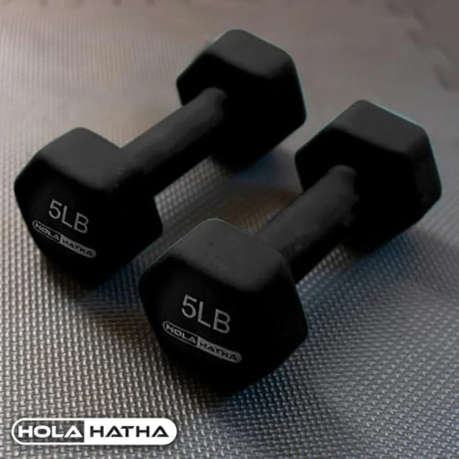 HolaHatha 2 3 5 8 and 10 Pound Neoprene Dumbbell Free Hand Weight Set with Rack Pastel for Home Exercises to Gain Tone and Defi