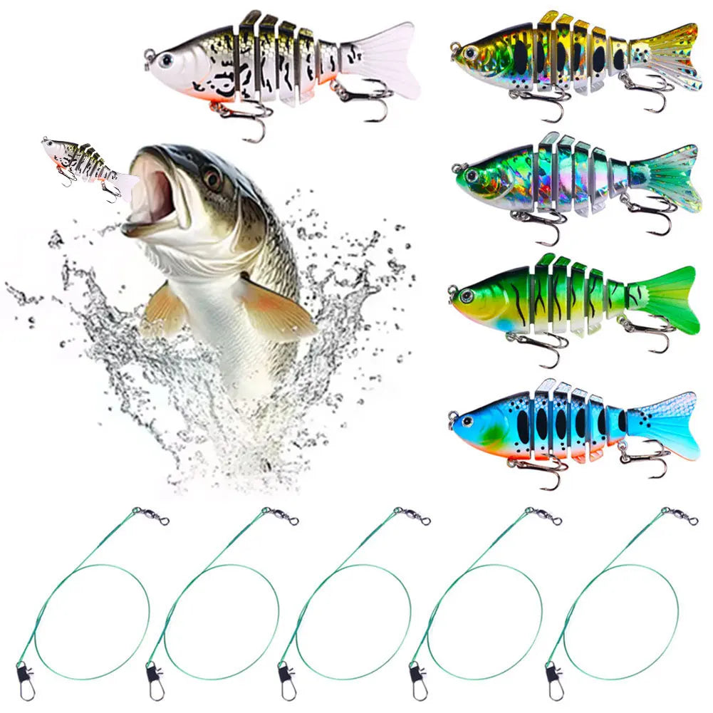5Pcs Sinking Wobblers Fishing Lures Lifelike Multi-Section Hard Bait Artificial Bait for Bass Trout