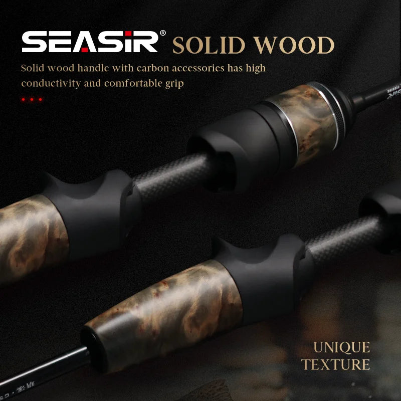 Seasir Stream Spining Baitcasting Fihsing Rods Ultralight Carbon Solid Wood Handle  Fuji A+O 40T Carbon Cloth  Lure Weight 1-10g