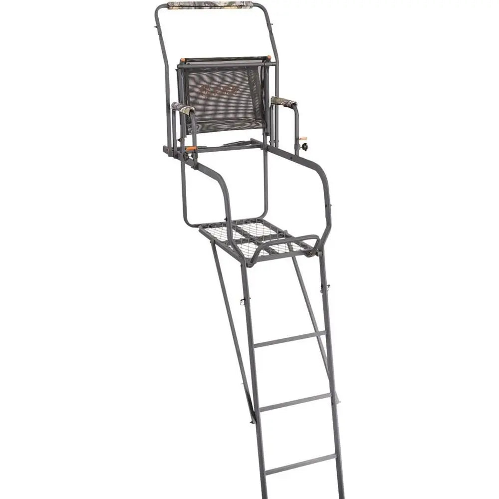 15.5-Foot Climbing Tree Stand with Mesh Seat for Hunting Gear and Accessories