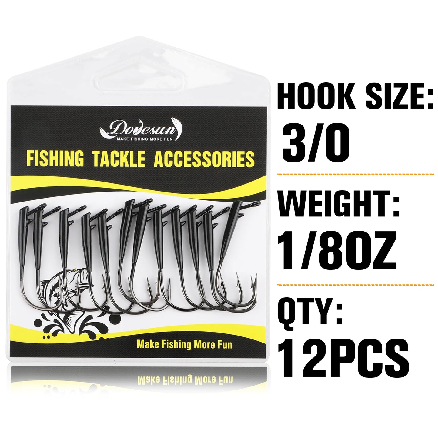 Dovesun 12PCS Ozark Rig Fishing Hooks Weedless Jig Heads for Fishing, 3/0 Texas Rig Hooks Jig Heads for Saltwater & Freshwater