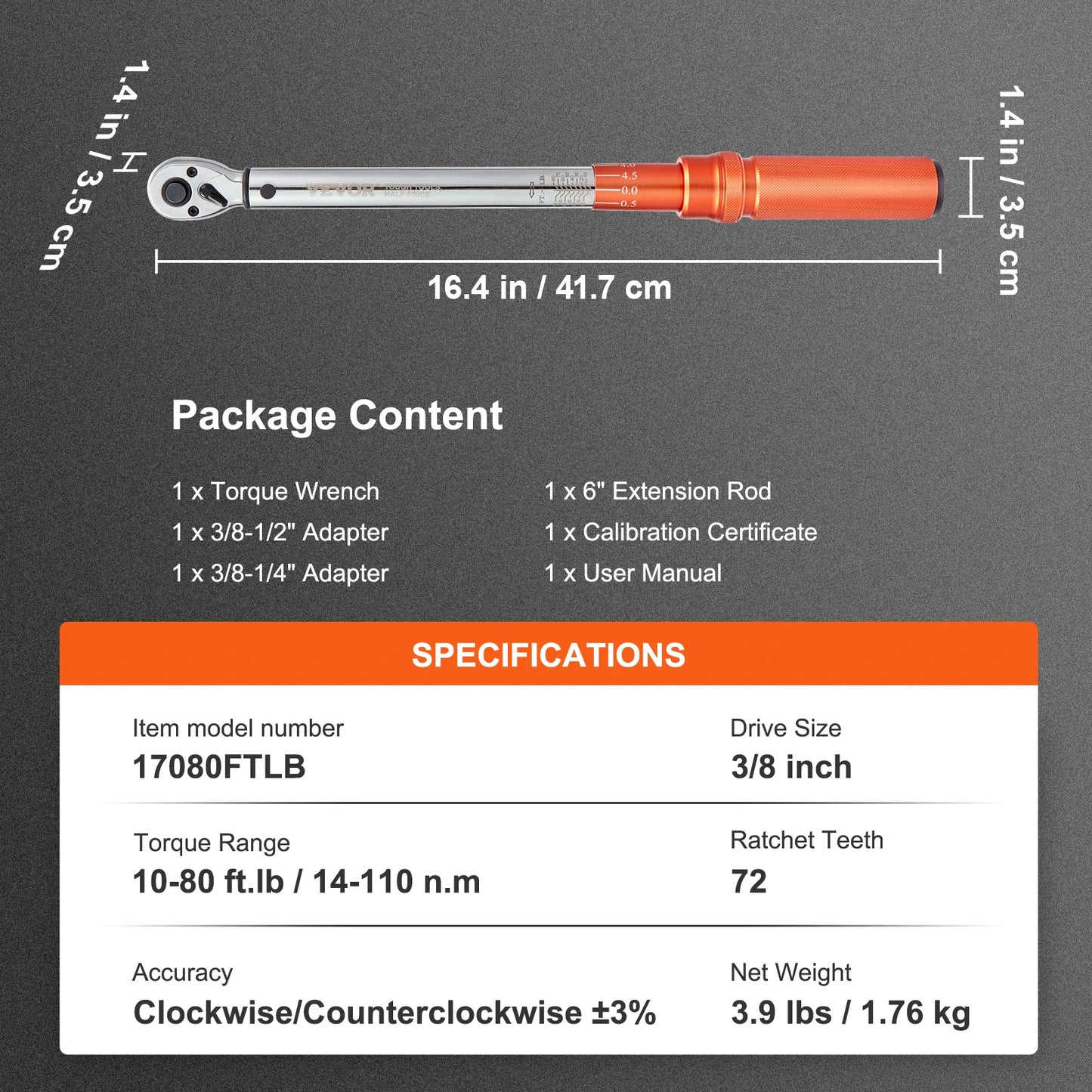 SucceBuy 1/2" 1/4" 3/8" Mechanical Torque Wrench Set Precision Pointer Hand Tools Torque Wrench Mechanical Car Repair Tool