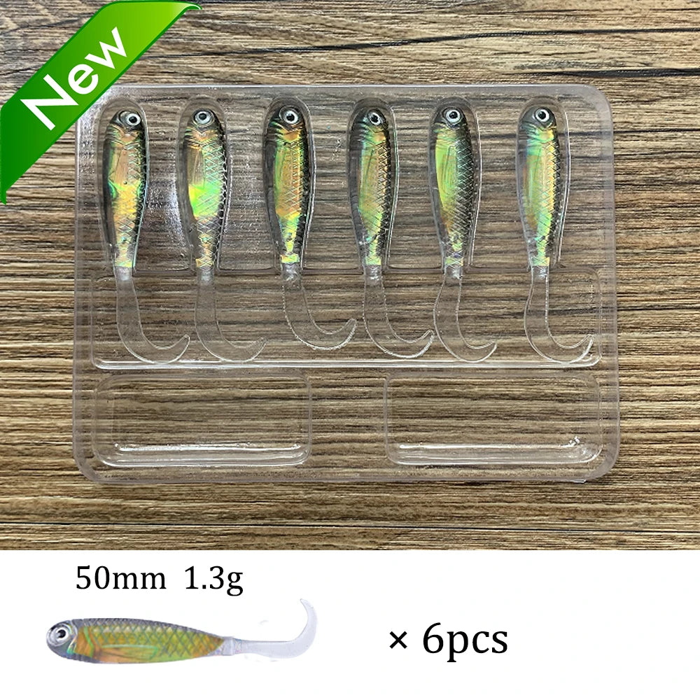 Soft Lures Kit 1.3g 5cm Tail Worm Spinner Jig Hook Crankbait Pesca Gear Tackle 6pcs Bait 10pcs Swimbait Carp Fishing Lure Set