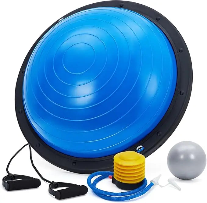23" Half Yoga Ball, 1600 lbs Capacity Balance Trainer with Non-Slip Base, Resistance Bands & Pump for Home Gym Workouts
