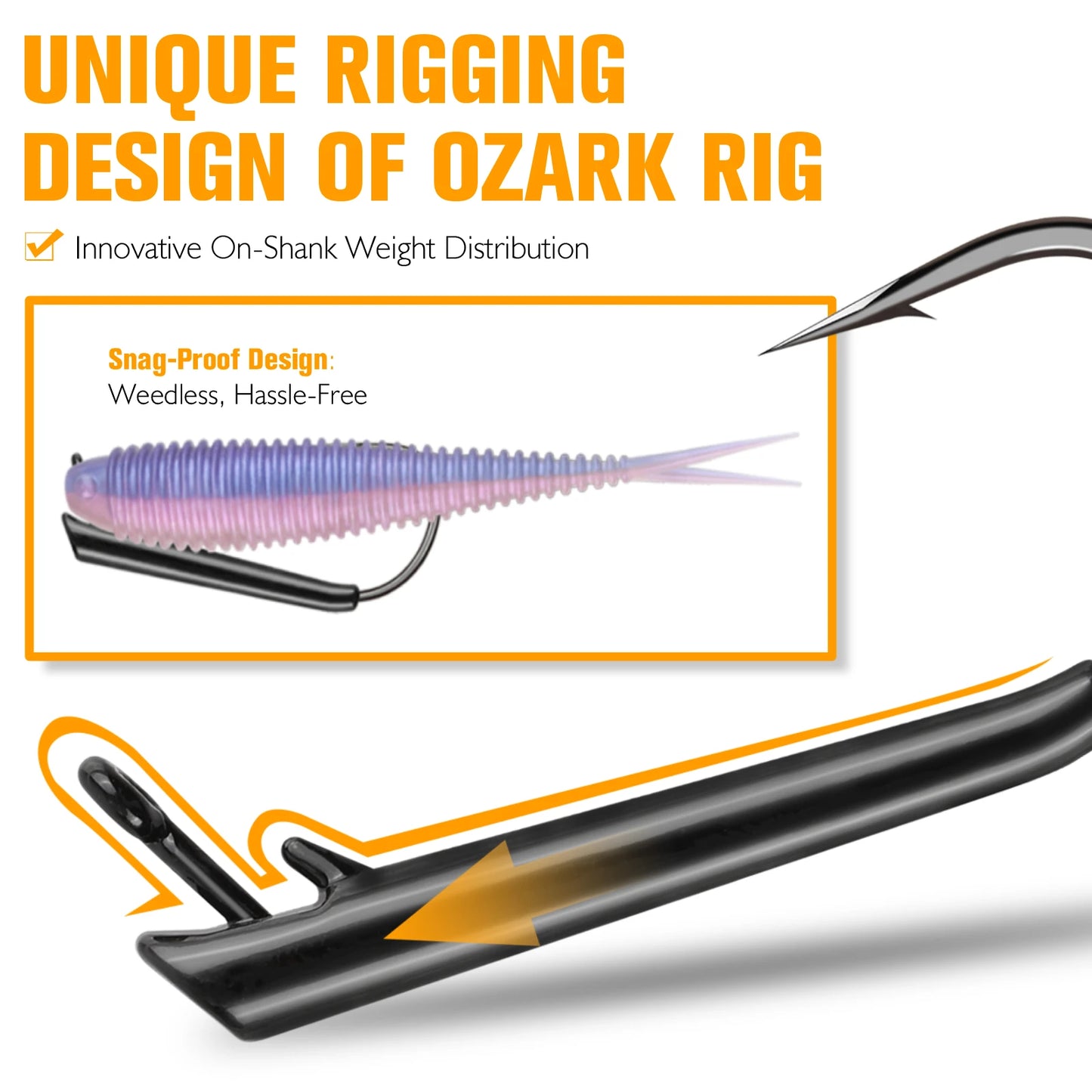 Dovesun 12PCS Ozark Rig Fishing Hooks Weedless Jig Heads for Fishing, 3/0 Texas Rig Hooks Jig Heads for Saltwater & Freshwater