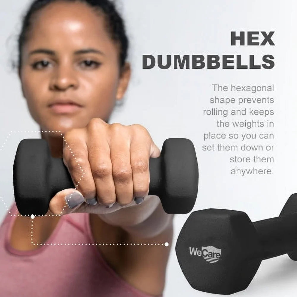 2lb Neoprene Coated Hex Dumbbell Pair Anti-Roll Anti-Slip Ergonomic Design Free Weight Exercise Equipment Home Gym Fitness