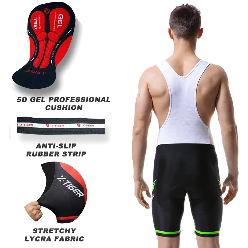 X-TIGER Pro Cycling Bib Shorts Mountain Bike Shorts Summer ShockProof 5D GEL Pad Cushion MTB Bicycle Bib Tights Triathlon