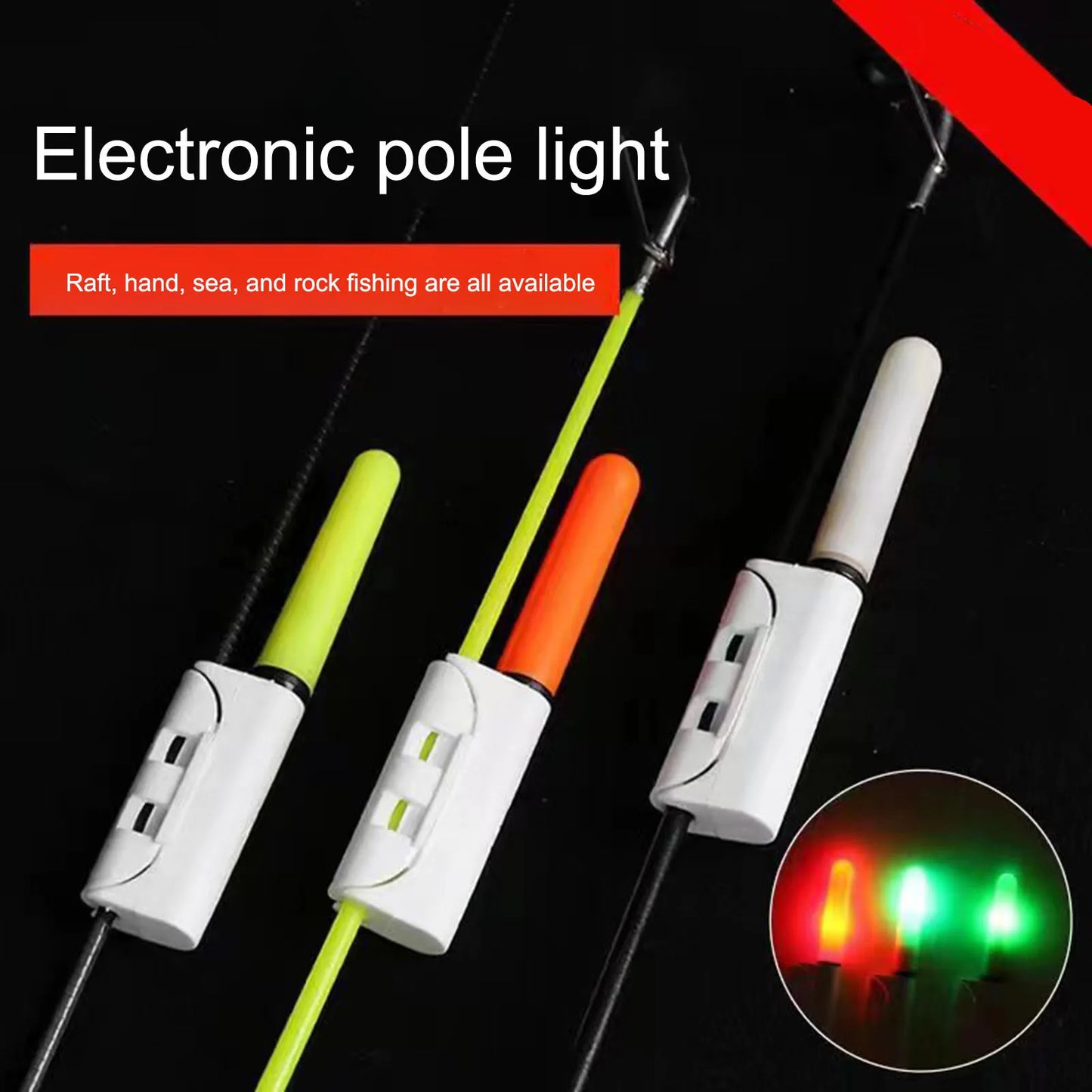Electronic Fishing Rod Tip Light ABS Hook Bite Alert with Flashing Red Green Lights 2 Lights 5 Batteries for Night Fishing