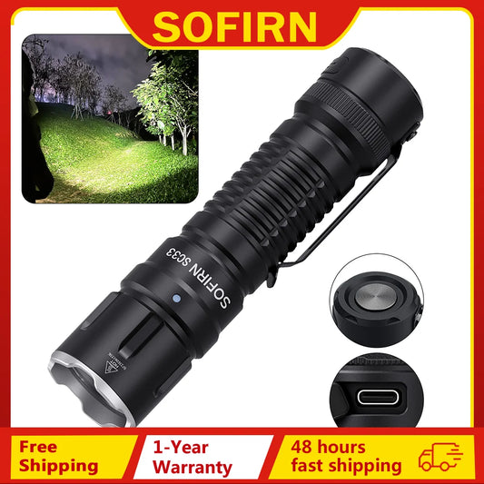 Sofirn SC33 XHP70.3 HI LED Flashlight Tactical 5200lm Powerful 21700 USB C Rechargeable Torch with Tail E-switch Outdoor Light