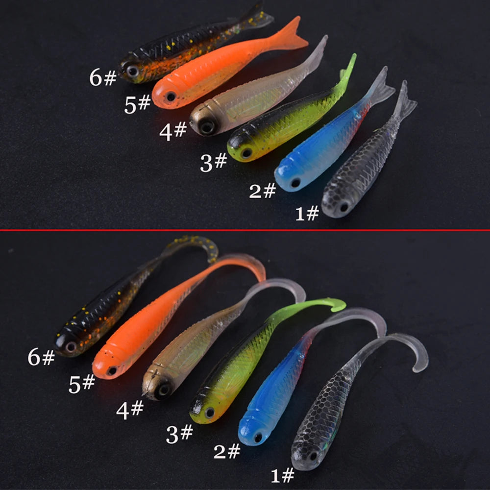 Soft Lures Kit 1.3g 5cm Tail Worm Spinner Jig Hook Crankbait Pesca Gear Tackle 6pcs Bait 10pcs Swimbait Carp Fishing Lure Set