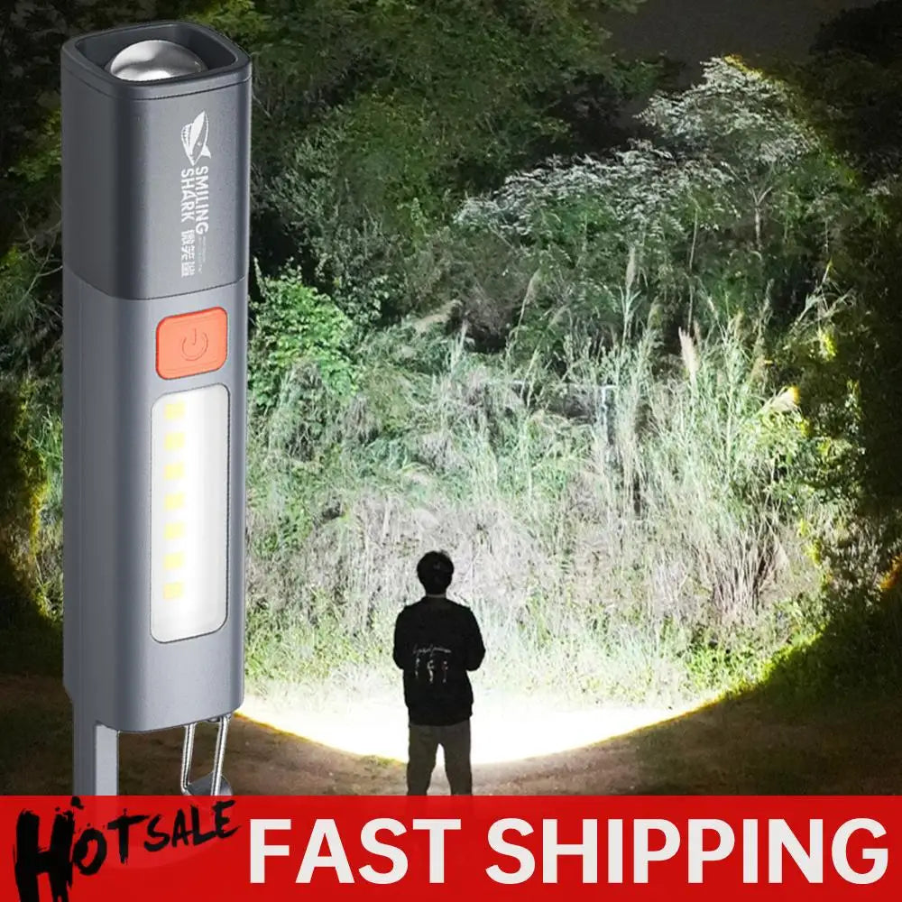 LED Camping Flashlight Telescopic Zoomable Flashlight Type C USB Rechargeable Portable Handheld Light 300LM for Hiking Climbing