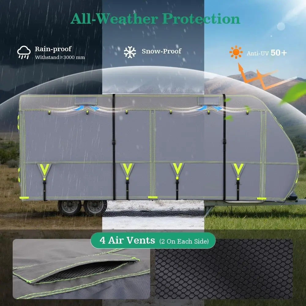 Oxford RV Cover Travel Trailer 27-30ft, Upgraded Waterproof Camper Cover for Toy Hauler, Windproof Rip-Stop Heavy Duty RV Winter