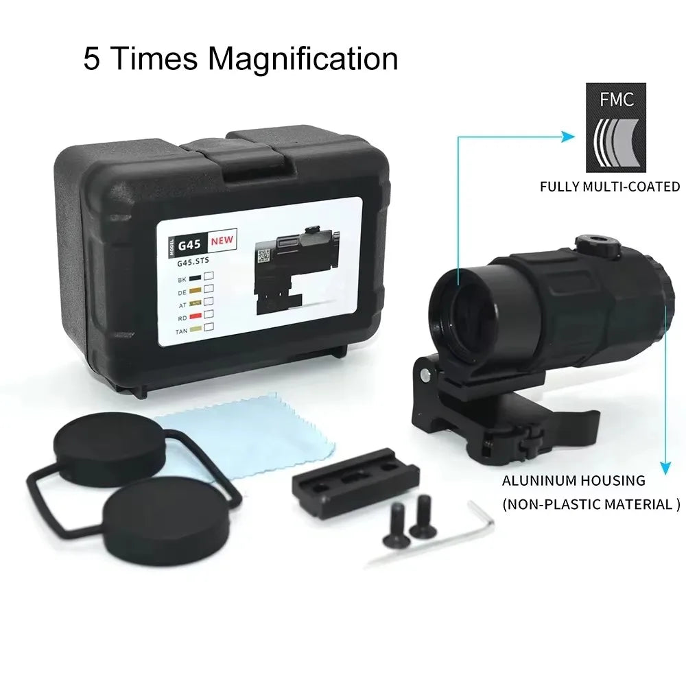 G33 G43 G45 Sight Fixed 3X 5X Magnifier Scope With Switch to Side Quick Detachable QD Mount For Airsoft Hunting