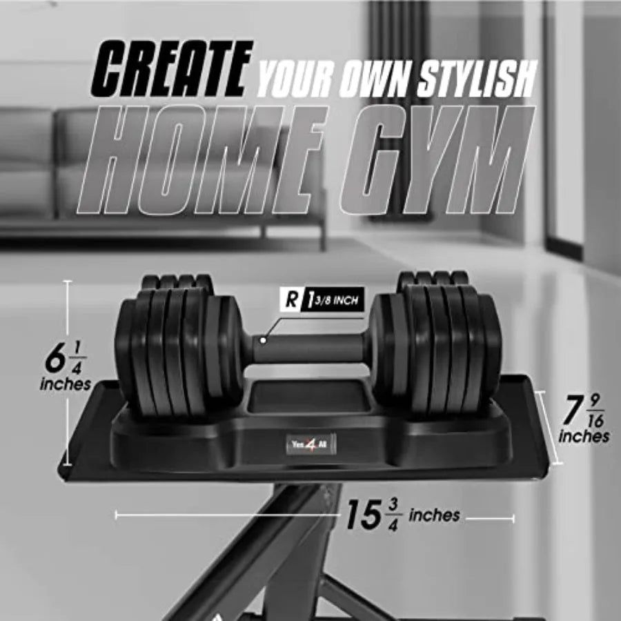 Yes4All 25/55LB Single/Pair Adjustable Dumbbells Weights 5 in 1 Free Weights Dumbbell with One Second Dial Handle for Different