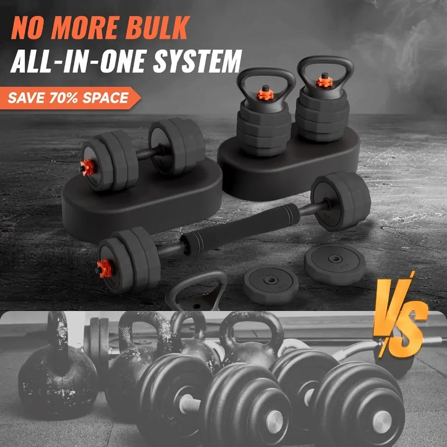 Adjustable Dumbbell Set 25/45/65lb Double Reinforced Locking 5-in-1 Free Gym Weights Used as Barbell Kettlebells Push up Stand