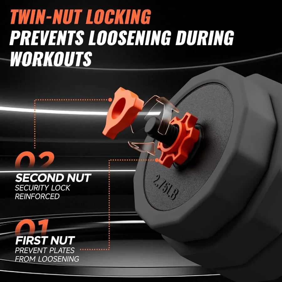 Adjustable Dumbbell Set 25/45/65lb Double Reinforced Locking 5-in-1 Free Gym Weights Used as Barbell Kettlebells Push up Stand