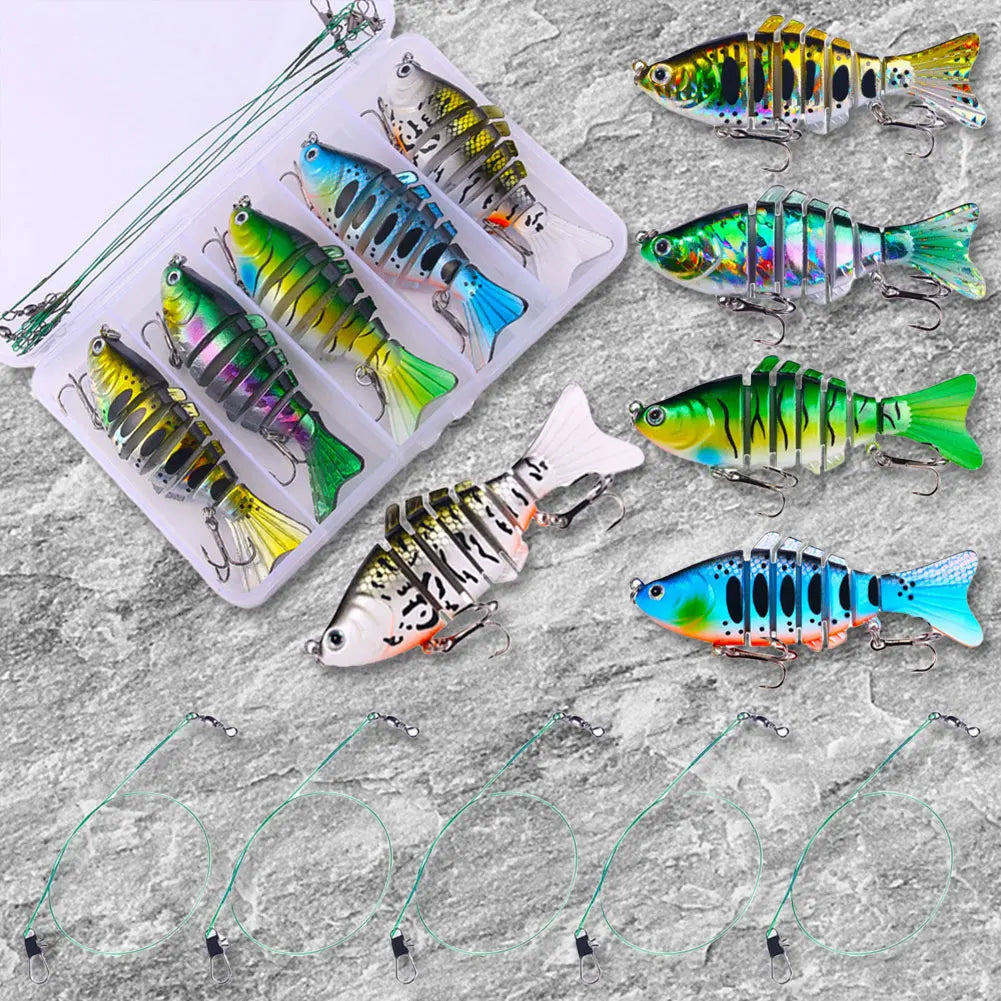 5Pcs Sinking Wobblers Fishing Lures Lifelike Multi-Section Hard Bait Artificial Bait for Bass Trout