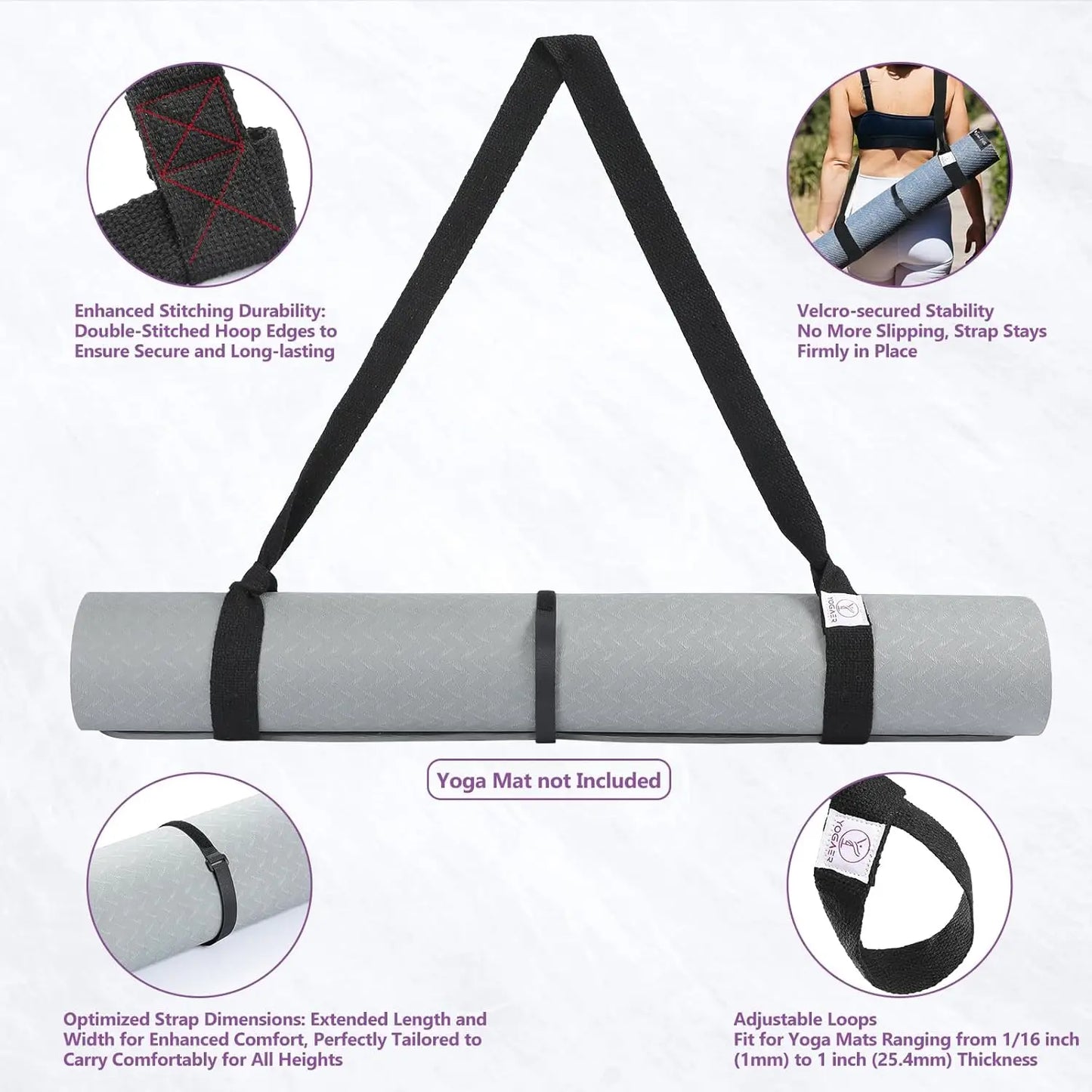 Adjustable Yoga Mat Carrier Strap, Thick Sling for Large Mats, Portable Stretching Band