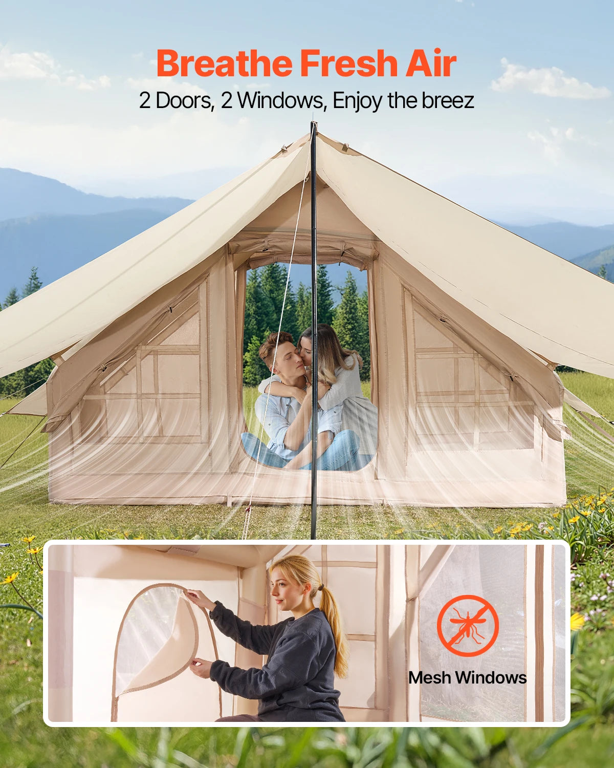 VEVOR Inflatable Tents for Camping 3-5 Person Easy Setup Blow up Tent with Hand Pump 300D Oxford Tent with Doors & Mesh Windows