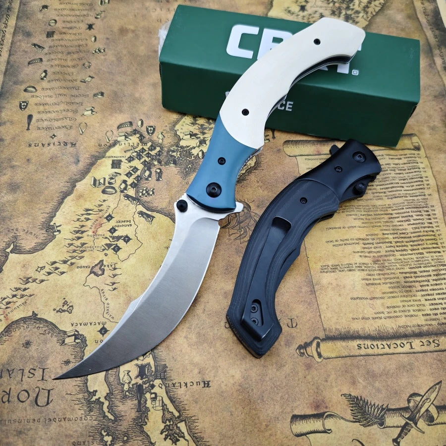 Curved-edge Folding Knife CR7471 with 8Cr13Mov Blade. Ebony/resin Handle Outdoor Climbing Adventure and Rescue Knife Man's Gift