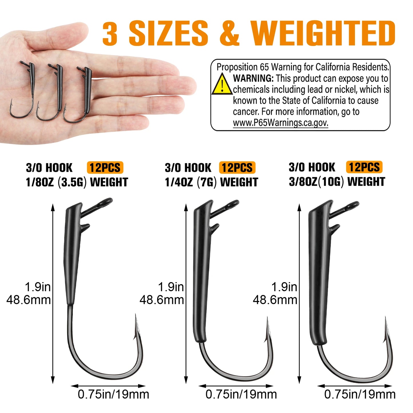 Dovesun 12PCS Ozark Rig Fishing Hooks Weedless Jig Heads for Fishing, 3/0 Texas Rig Hooks Jig Heads for Saltwater & Freshwater
