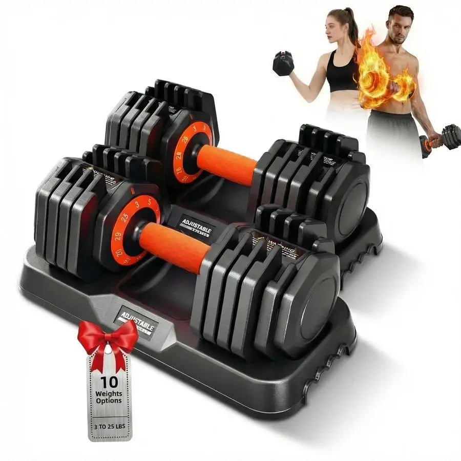 2026 Latest Adjustable Dumbbell Set of 2, Quick Switch Weights in 3lbs increments, 25lbs Pair Weights Dumbbell Set  Customizable