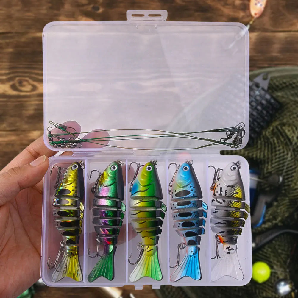 5Pcs Sinking Wobblers Fishing Lures Lifelike Multi-Section Hard Bait Artificial Bait for Bass Trout