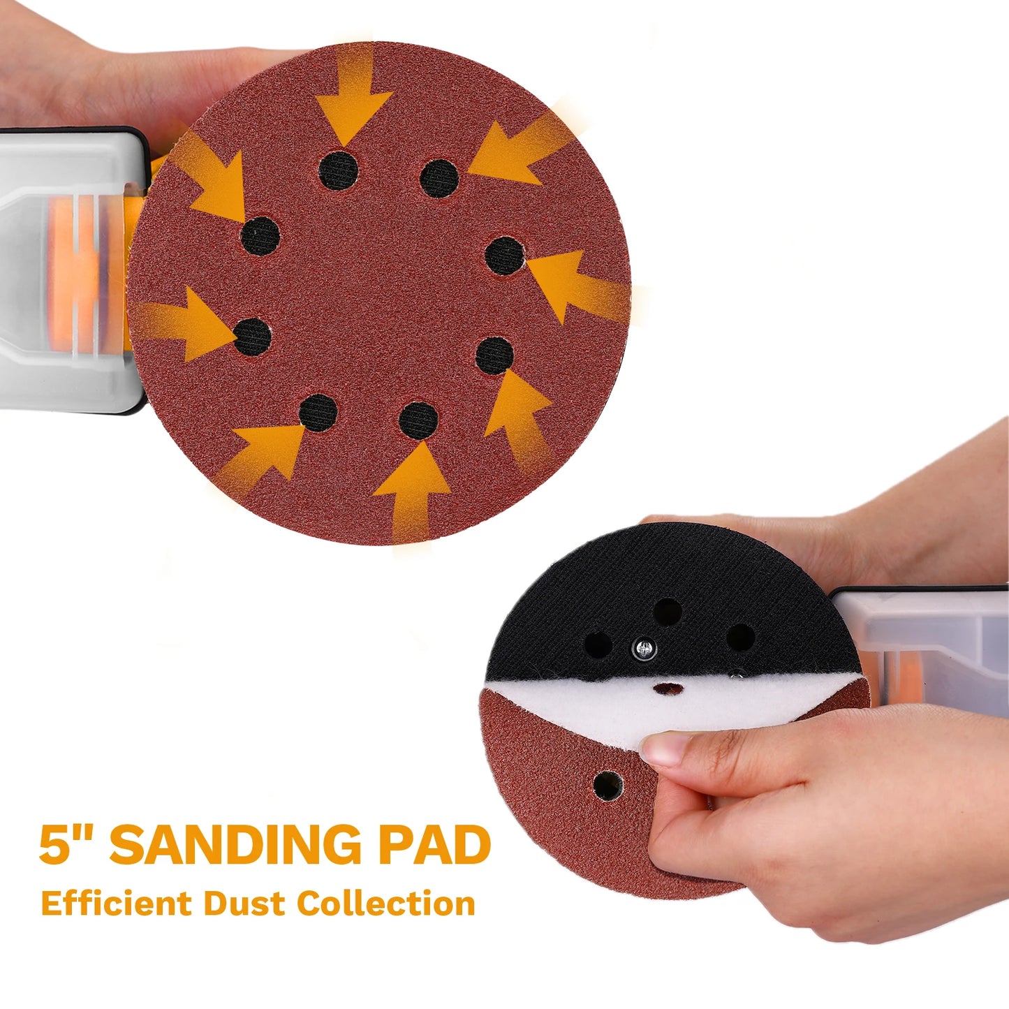 DEKO 14000RPM 16 Pieces Sandpaper 125 mm 300W Orbital Sander Sanding Pad Dust Collector for household Wood and Steel Surf