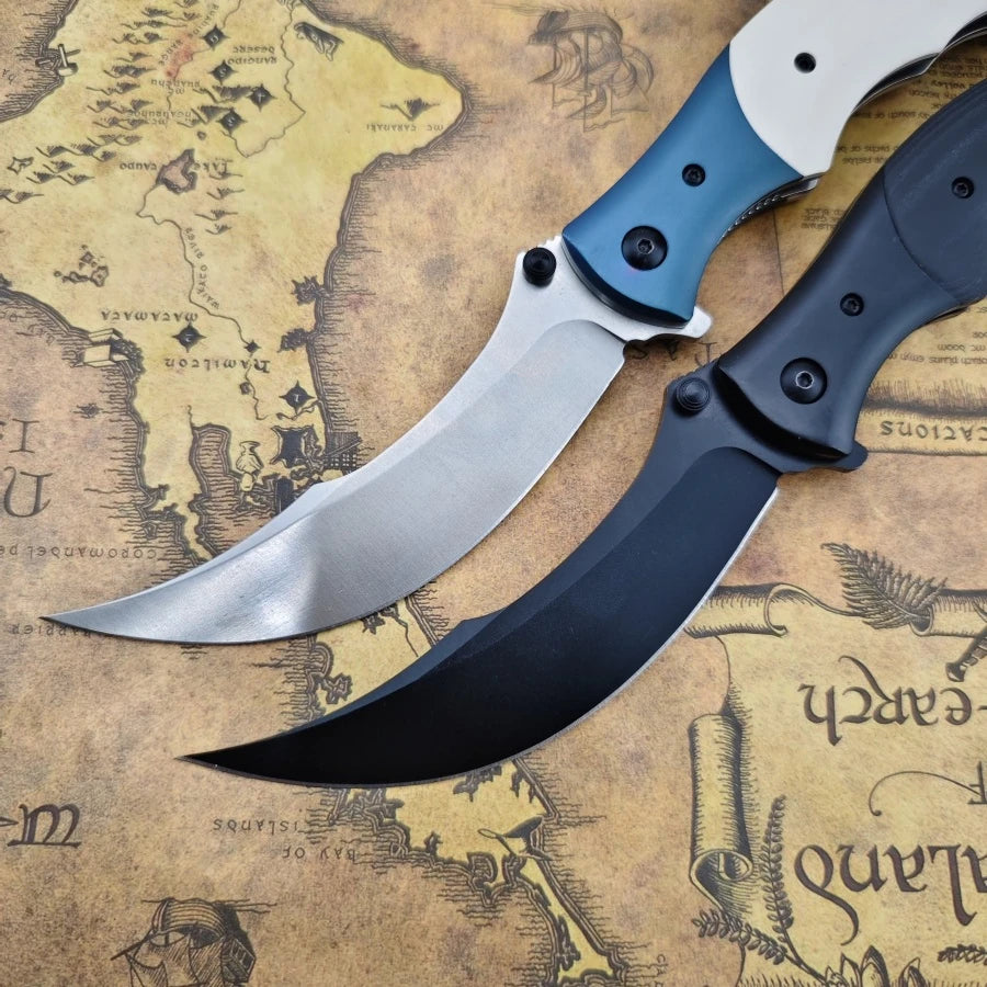 Curved-edge Folding Knife CR7471 with 8Cr13Mov Blade. Ebony/resin Handle Outdoor Climbing Adventure and Rescue Knife Man's Gift