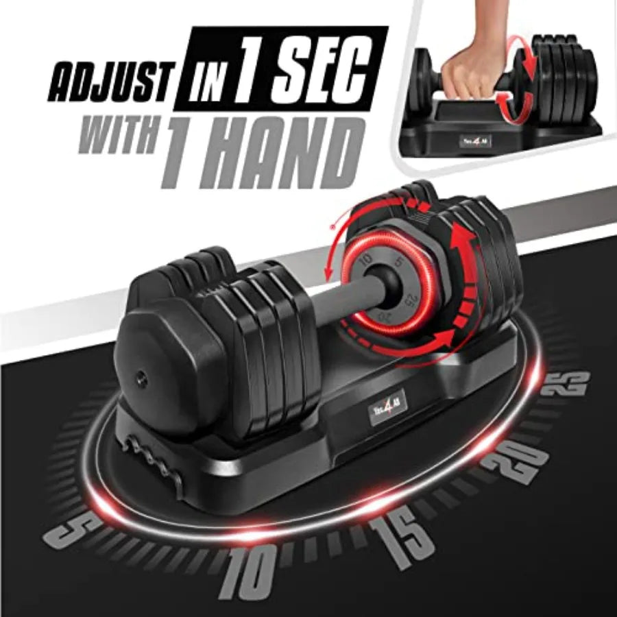 Yes4All 25/55LB Single/Pair Adjustable Dumbbells Weights 5 in 1 Free Weights Dumbbell with One Second Dial Handle for Different