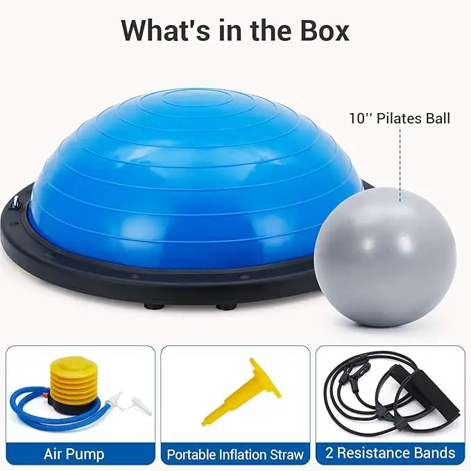 23" Half Yoga Ball, 1600 lbs Capacity Balance Trainer with Non-Slip Base, Resistance Bands & Pump for Home Gym Workouts