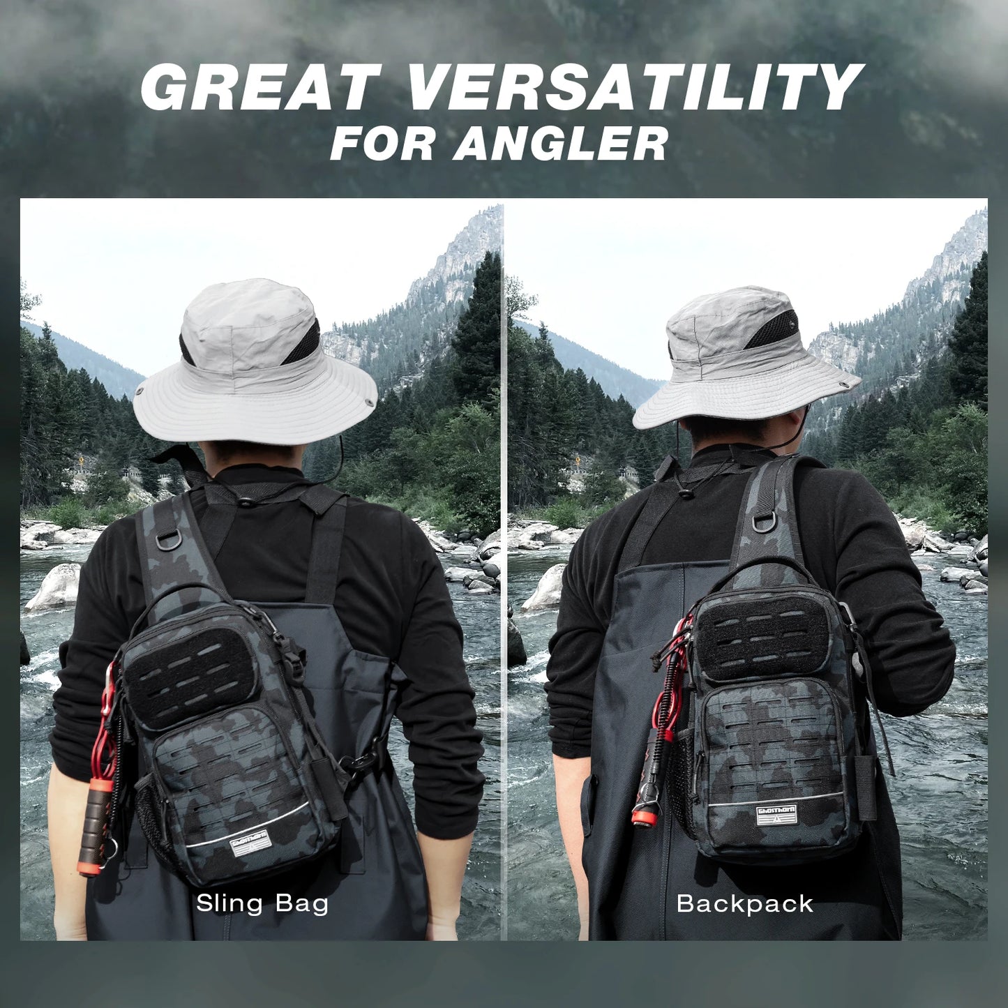 Fishing Backpack Tackle Sling Bag -Lightweight Sling Tackle Storage Bag- Fishing Backpack with Rod Holder gifts