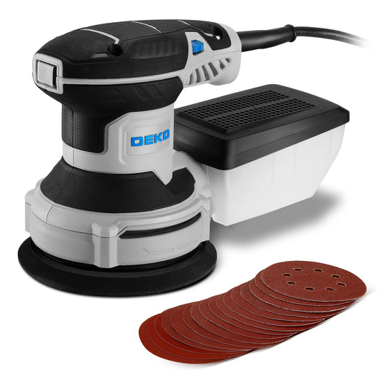 DEKO 14000RPM 16 Pieces Sandpaper 125 mm 300W Orbital Sander Sanding Pad Dust Collector for household Wood and Steel Surf