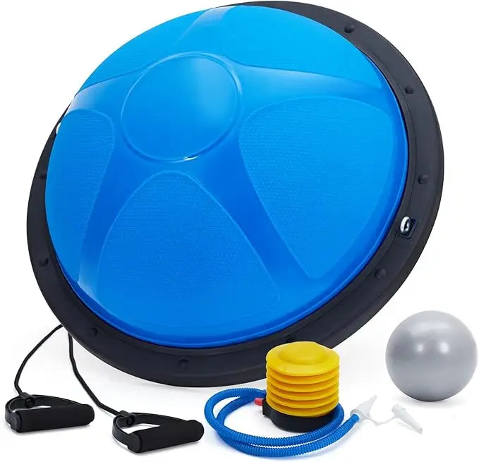 23" Half Yoga Ball, 1600 lbs Capacity Balance Trainer with Non-Slip Base, Resistance Bands & Pump for Home Gym Workouts